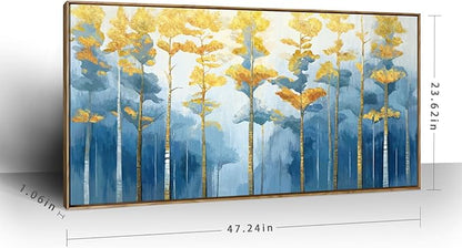 ARTZON Large Framed Canvas Wall Art for Living Room Modern Abstract Blue Yellow Tree Inspirational Art Print Forest Big Picture Horizontal Landscape Artwork Above Bed Decor Bedroom Office 48"x24"
