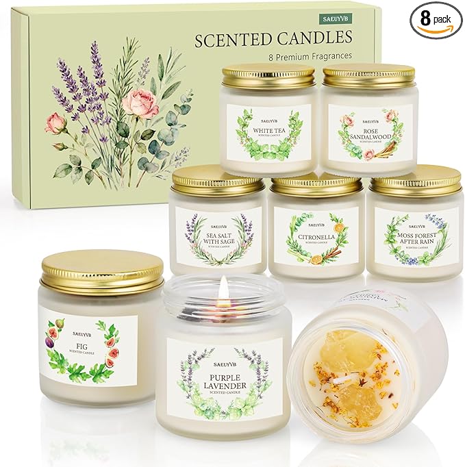8 Pack Scented Candles for Home,28oz Crystal Soy Candles-200 Hour Long Lasting,Aromatherapy Candle Sets for Women Gift,Perfect for Valentine's Day,Mother's Day, Birthdays, Anniversaries