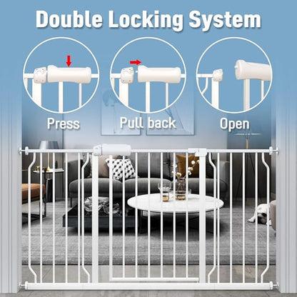 ALLAIBB Extra Wide Pressure Mount Baby Gate Auto Close White Metal Child Dog Pet Safety Gates with Walk Through for Stairs,Doorways,Kitchen and Living Room(48.03-52.76"/122-134cm)