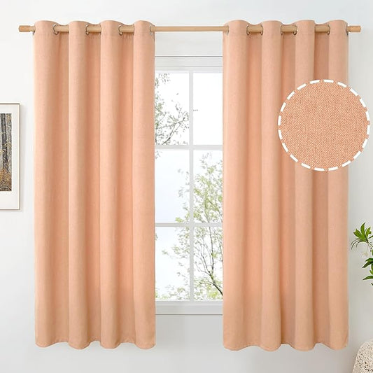 BGment Peach Linen Curtains 63 Inch Length No See Through for Living Room, Privacy Thick Textured Drapes for Bedroom Girl with Grommet Light Filtering Spring Decor, 2 Panels, Each 52 Inch Wide