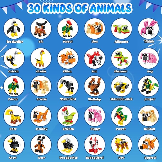 30 Pack Party Favors for Kids, 750 PCS Animals Building Block Toy for Goodie Bag Stuffers, Toy Set for Classroom Student Prizes Easter Birthday Valentines Day Gifts for Boys Girls Ages 6-12+