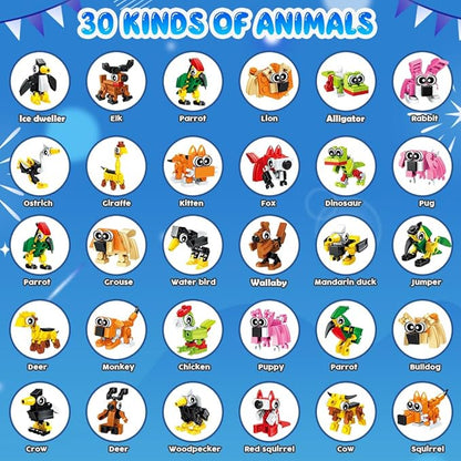 30 Pack Party Favors for Kids, 750 PCS Animals Building Block Toy for Goodie Bag Stuffers, Toy Set for Classroom Student Prizes Easter Birthday Valentines Day Gifts for Boys Girls Ages 6-12+