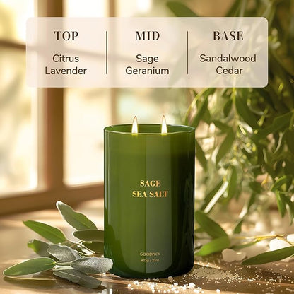 Goodpick Scented Candles, Sea Salt Sage for Cleansing House, Father's Day, Soy Candle for Women, 22oz Large Long-Lasting