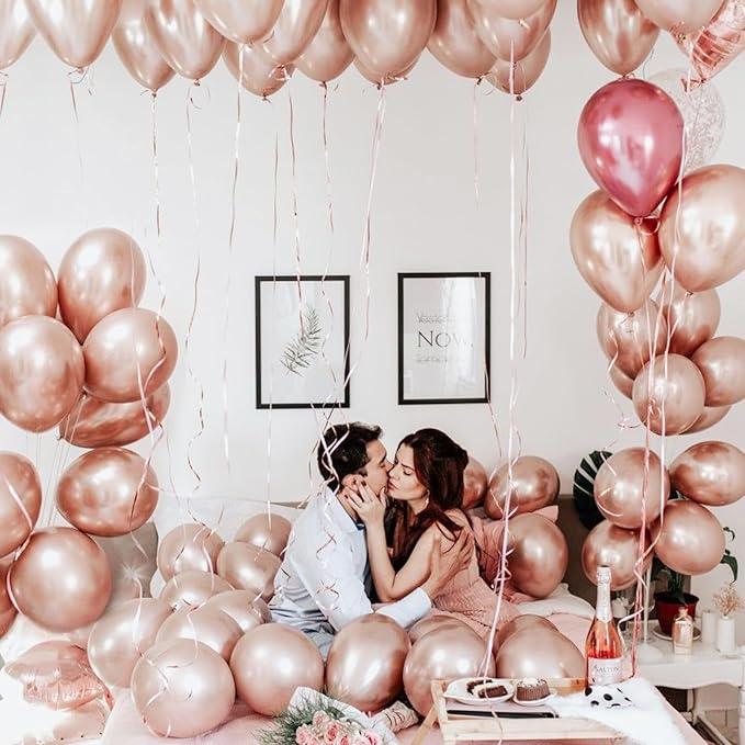 PartyWoo Metallic Rose Gold Balloons 50 pcs 12 Inch Latex Helium Balloons for Wedding Engagement Baby Shower Bridal Shower Gender Reveal Bachelorette Birthday Party Decorations Rose Gold-G107