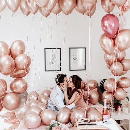 PartyWoo Metallic Rose Gold Balloons 50 pcs 12 Inch Latex Helium Balloons for Wedding Engagement Baby Shower Bridal Shower Gender Reveal Bachelorette Birthday Party Decorations Rose Gold-G107