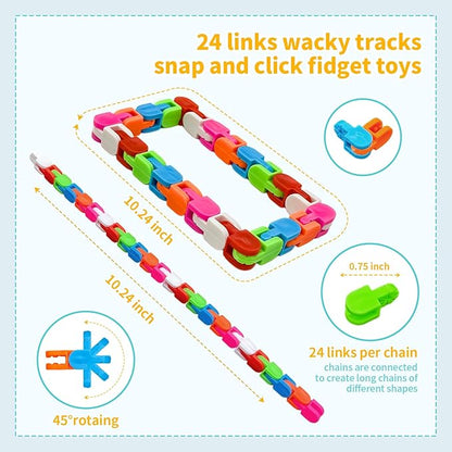 Wacky Tracks 30 Pack Snap and Click Fidget Toys Bulk for Party Favors Puzzles Goodie Bag ,School Students Gift Classroom Prizes Valentines Day Rainbow Toys for Kids,Teens