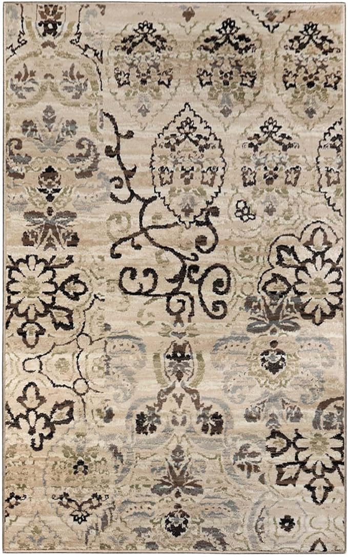 Superior 8mm Pile Height with Jute Backing, Gorgeous Patchworked Damask Design, Fashionable and Affordable Woven Rugs, 5' x 8' Rug, Beige
