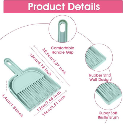 Blue Small Broom and Dustpan Set, Mini Dustpan and Brush Set, Small Hand Broom and Dust Pan Sets for Home Sofas Kitchen Countertops Storage Shelves Office Desks Bathrooms and Pet Areas