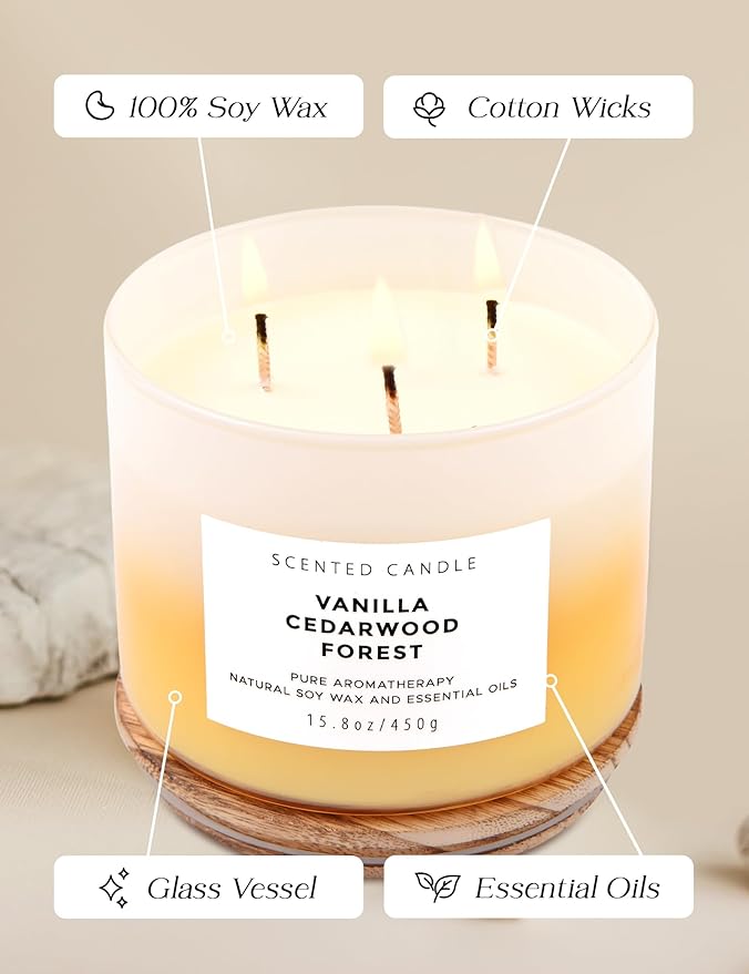 Vanilla Cedarwood Forest 3-Wick Soy Scented Candle, 15.8 oz | Warm Vanilla Woods Candle with Cedar, Balsam, Clove & Jasmine | Winter Aromatherapy Candle for Home, Clean Burning
