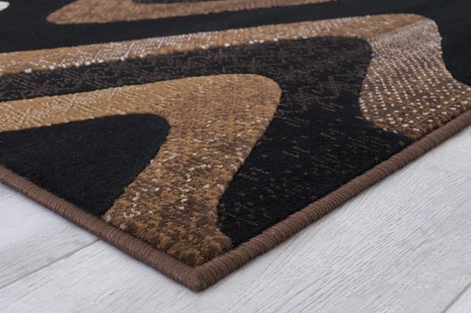 Allstar 8x10 Chocolate and Mocha Modern and Contemporary Rectangular Accent Rug with Ivory and Espresso Wavy Zigzag Design (7' 9" x 9' 8")