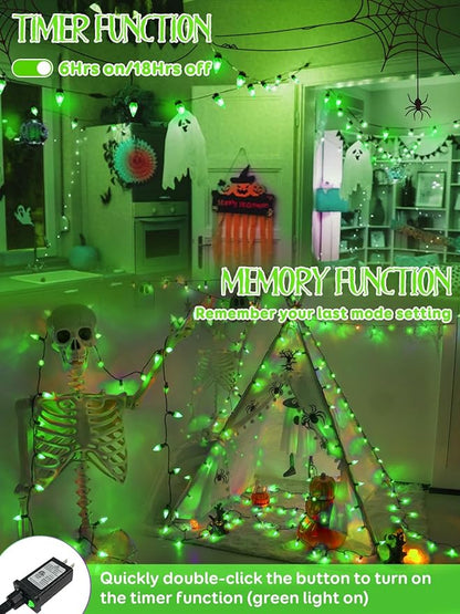 Upgraded 250LED C6 Connectable Halloween String Lights, 82FT Waterproof Green Lights for Outside, Fairy Twinkle Light Plug in with 13 Modes & Timer for Outdoor Indoor Party Tree Halloween Decorations