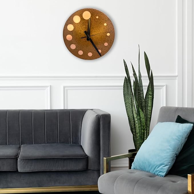 Handmade Pure Copper Wall Clock for Home Decoration, Decor Clock for Living Room, Bedroom and Kitchen, Rustic Decorative Mural Clock Art for Farmhouse (Circles of Time, 11)