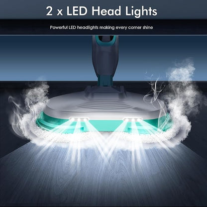 Scrubbing Steam Mop with Rotating Mop Pads, All-in-One Hard Floor Cleaner with LED Headlights, Steam & Spin Control, 6 Soft Scrub Pads, Swivel Steering, FS07