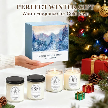 Winter Candle Gift Set, 4 Pack 28oz Soy Wax Scented Candles for Home – Cinnamon Apple, Balsam Fir, Vanilla Bean, Cedarwood & Amber – Cozy Aromatherapy Candles for Holiday & Home Decor Gifts