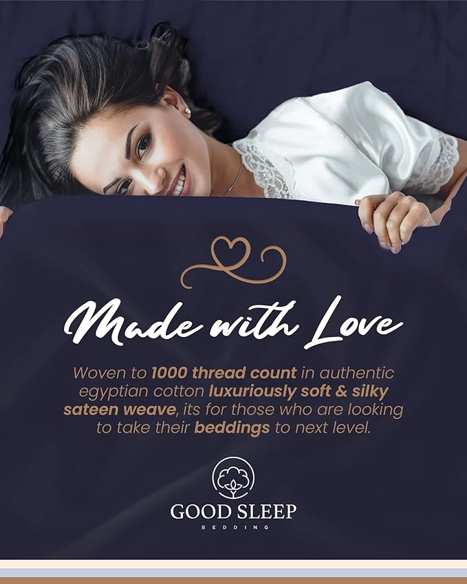 Good Sleep Bedding Twin Sheets Set - 100% Egyptian Cotton, Soft, 4Pc, 1000 TC, Deep Pocket, Hotel Quality, Navy Blue