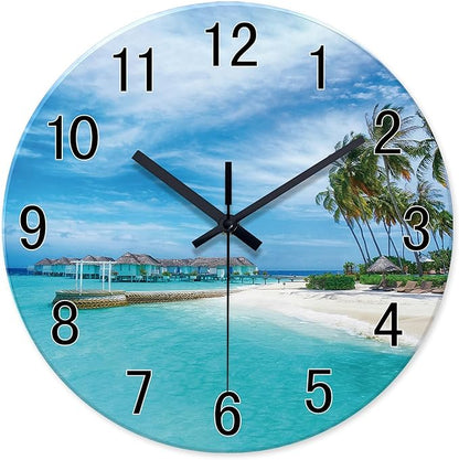 XFM Beach Wall Clock Hawaii Summer Blue Ocean Clocks 20 Inch Silent Non-Ticking Battery Operated Large Coastal Nautical Clock Decorative for Home Kitchen Living Room Office