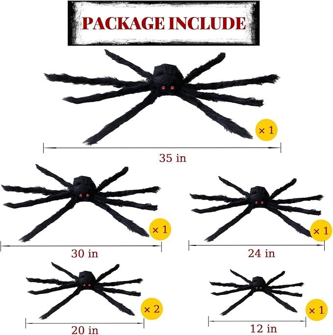 ZMCINER Halloween Large Outdoor Realistic Scary Hairy Spiders Decor (6 Pack Different Size)