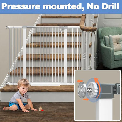 40.5" Extra Tall Baby Gate for Stairs, 29.6"-40.5" Extra Wide Dog Gate Indoor for The House, Auto Close Pressure Mounted Safety Child Toddler Gate, Pet Gate for Doorways Kitchen, White