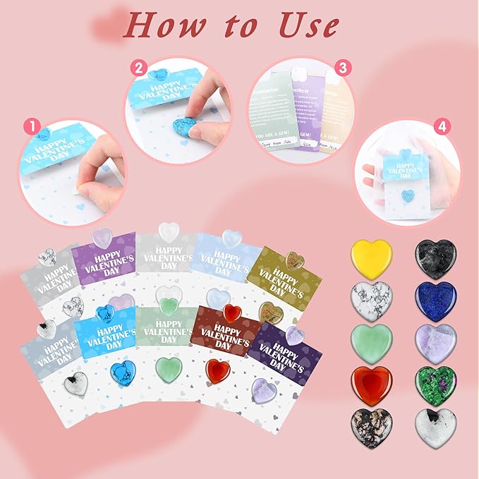 21 Pack Valentine’s Day Gifts for Kids, Valentine’s Day Cards with Heart-Shaped Crystal Gemstones for School Classroom Exchange, Valentine Party Favors&Goody Bag Fillers for Girls and Boys Ages 4–12