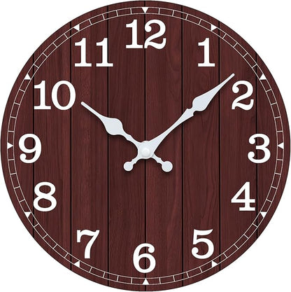 Wall Clock Battery Operated 8 Inch Brown Silent Non Ticking Country Rustic Design Vintage Retro Decorative for Bathroom Kitchen Bedroom