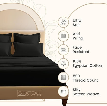 Egyptian Cotton Sheets Split King Size Sheet Set, 800 Thread Count Sateen Weave Hotel Collection Split King Sheet Deep Pockets, Cotton Bed Sheets Fits up to 17" – Black