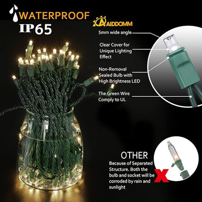 Christmas Lights Warm White 50 Counts, Christmas Lights Outdoor Warm White Commercial Grade Waterproof IP65, 25Ft 5mm Outdoor Mini LED, Xmas for Tree