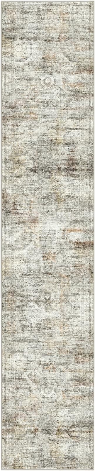 Long Bathroom Rugs Runner - Washable Runner Rugs for Hallway 2x10, Ultra-Thin Soft Kitchen Carpet Runner, Anti Slip Backing Runner Rugs for Entrance, Bedroom, Living Room(2'x10', Grey/Rust)