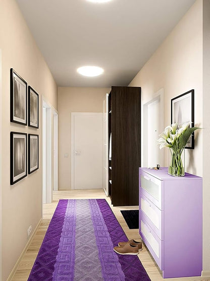 Custom Cut Hallway Runner Rug, Slip Resistant, 31 Inch Wide X Your Choice of Length, Meander Lilac, 31 Inch X 19 feet