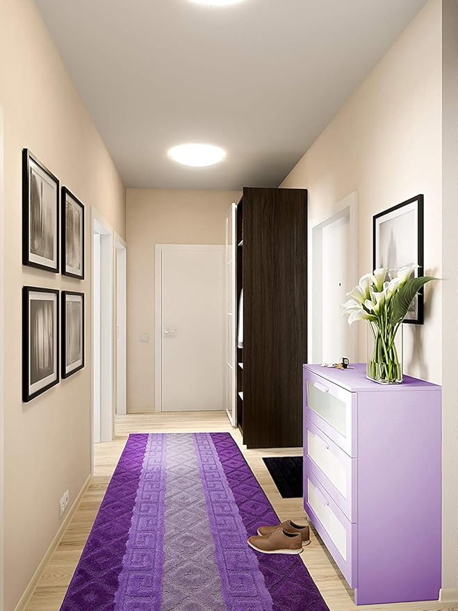 Custom Cut Hallway Runner Rug, Slip Resistant, 31 Inch Wide X Your Choice of Length, Meander Lilac, 31 Inch X 3 feet, Doormat