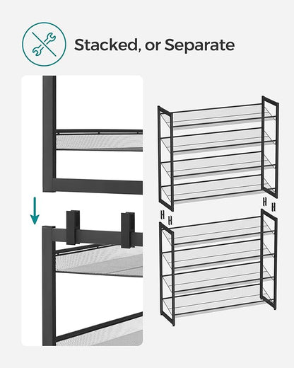 SONGMICS Shoe Rack, 8-Tier Shoe Organizer, Metal Rack for Garage, Set of 2, 4-Tier Stackable Shelf, with Adjustable Flat or Angled Shelves, 32-40 Pairs, Ink Black ULMR08B