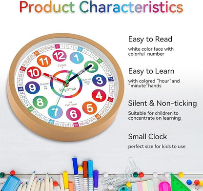 Wall Clock for Kids Learning - Teaching Time Wall Clocks Battery Operated Silent Non Ticking - Analog Colorful Clock Decorative for Kids Room Classroom School(8 Inch)