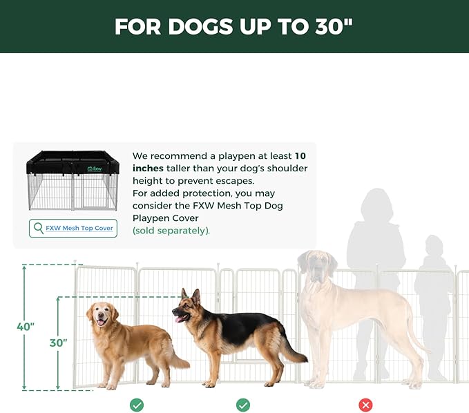 FXW Rollick Unleashed Dog Playpen for Indoor, Yard, RV Camping, 40 inch 8 Panels for Medium and Large Dogs, White│Patented