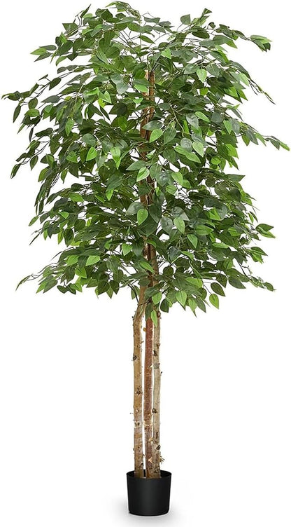 Maia Shop 71in Artificial Ficus Tree Plant for House, Apartment or Office – Realistic Fake Indoor Plants for Living Room, Kitchen, Bedroom, Entryway or Bathroom – Faux Greenery for Home Décor