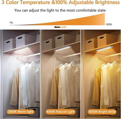 Under Cabinet Lighting 2-Pack, 35LED Bright Motion Sensor Light Indoor - 3 Color 2800K-6000K Dimmable, Rechargeable 1700mAh Battery, Wireless Magnetic Easy Install for Kitchen, Closet & Pantry