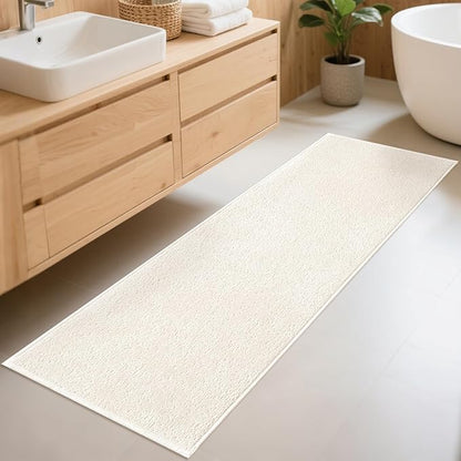 Bathroom Runner Rugs, Thin Absorbent Non-Slip Bath Mat, Quick Dry Low Pile Mats for Bathroom Floor Front of Bathtub,Shower Room,Sink,24"×72",White