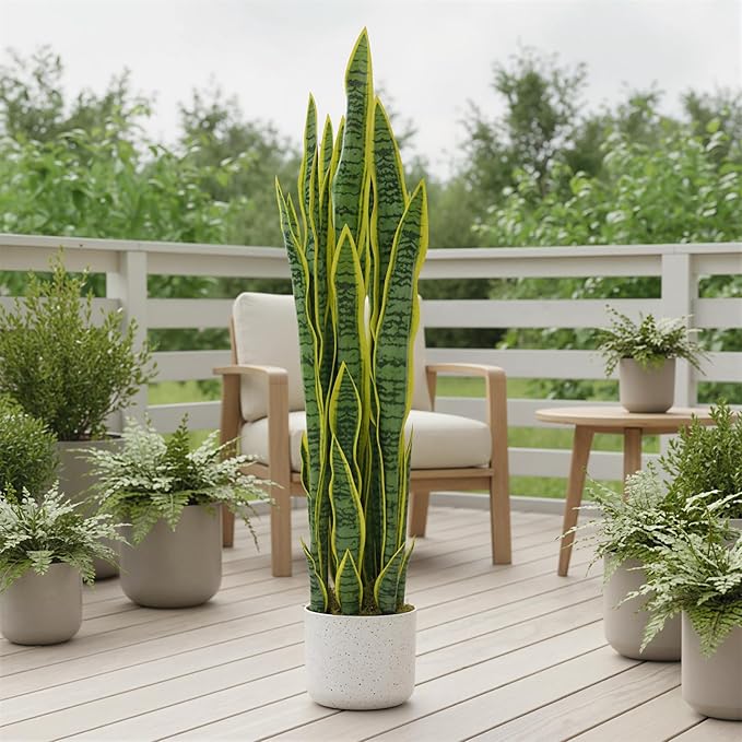 Garvee 3 ft Tall Fake Snake Plant in Pot, Large Potted Artificial Sansevieria Mother in Law Tongue Plant, No Assembly Required for Living Room Hallway Entryway