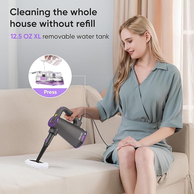 Steam Mop Cleaner for Hardwood Floor Cleaning, Hands-free Steamer Cleaner Handheld with 9-in-1 Multi-purpose Attachments for Bathroom, Windows, Sofas, Clothes, Tiles Grout (Purple-Grey)