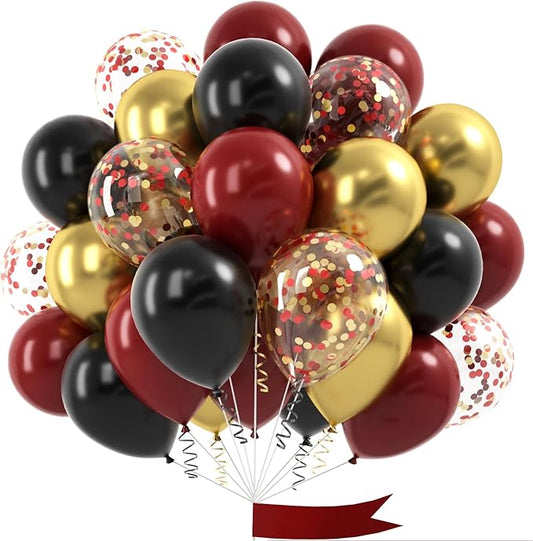Black Burgundy Gold Balloon, 60 Pcs 12 Inches Burgundy Metallic Gold Confetti Balloons for Kids Magical Wizard Party Birthday Decorations Baby Shower Engagement Party Supplies