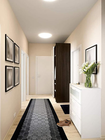 11 ft Long Non-Slip Washable Carpet Runner Rug with Rubber Backing, Custom Floor Mat for Kitchen Hallway Stairs Bedroom Bathroom Entryway, Checkered Black - Grey, Your Choice of Length, (26" X 11')