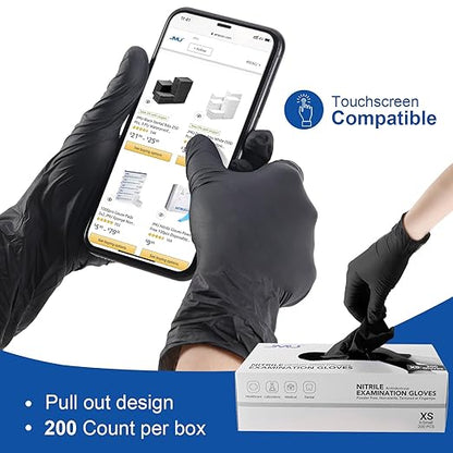 JMU Black Nitrile Gloves Small Case of 1200, 3.5Mil Nitrile Exam Gloves, Latex Free, Powder Free