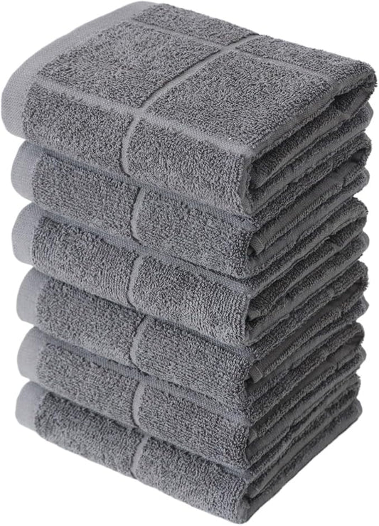 Glynniss Kitchen Towels Pack of 6, Dish Towles for Kitchen Drying, Cotton Kitchen Hand Towels (Grey, 15x25 inches - 6pcs)