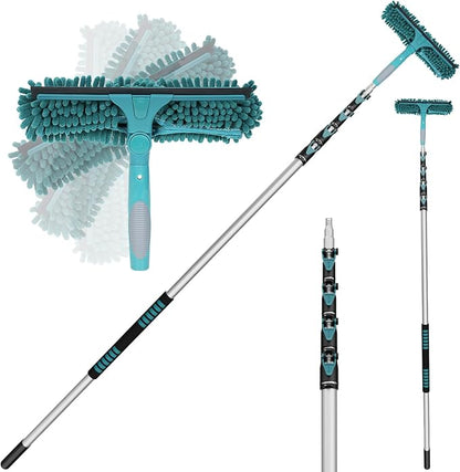 30 Feet High Reach Window Squeegee with 6-24 Ft Extension Pole, Window Cleaner Tool with 5-Stage Telescoping Pole, Window Cleaning Kit with Rotatable Head (2 Squeegee & 2 Microfibre Cloths)