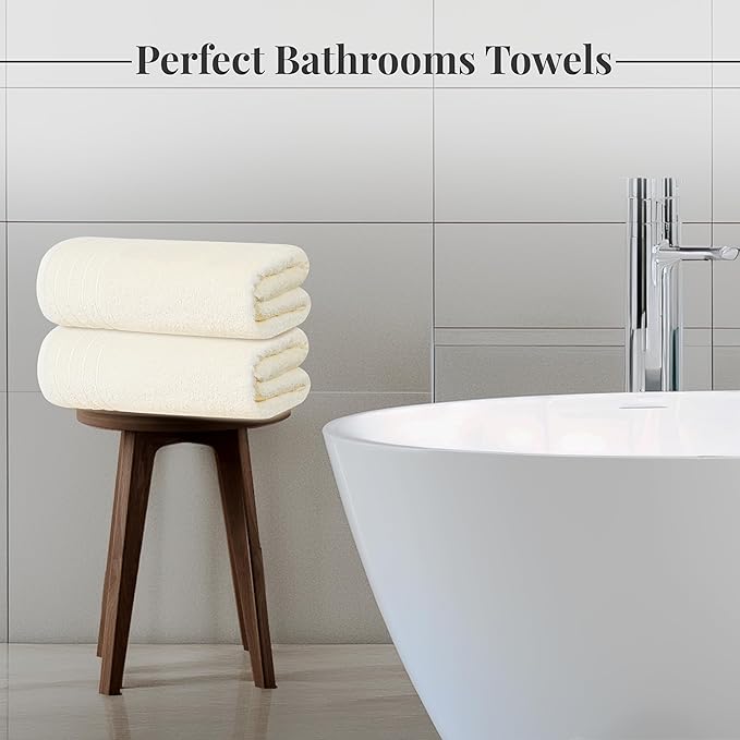 Tens Towels Pack of 8 Towels Set, 2 Extra Large Bath, 2 Hand, 4 Washcloths, 100% Cotton, Lighter Weight, Quicker to Dry, Super Absorbent, Perfect for Bathroom, Cream