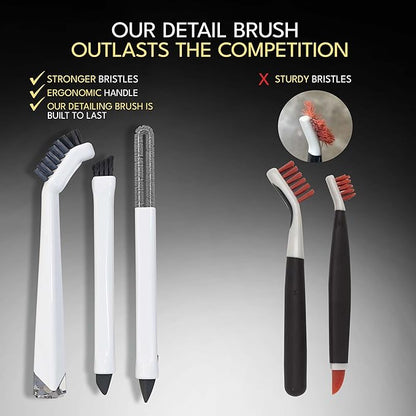 Small Cleaning Brush Set 3pcs—Crevice Brushes for Cleaning—Scrub Brushes Set with Silicone Tipped Scrub Brush—Stiff Handle Miniature Cleaning Brush for Kitchen Uensils, Tight Spaces, Tub, Shower