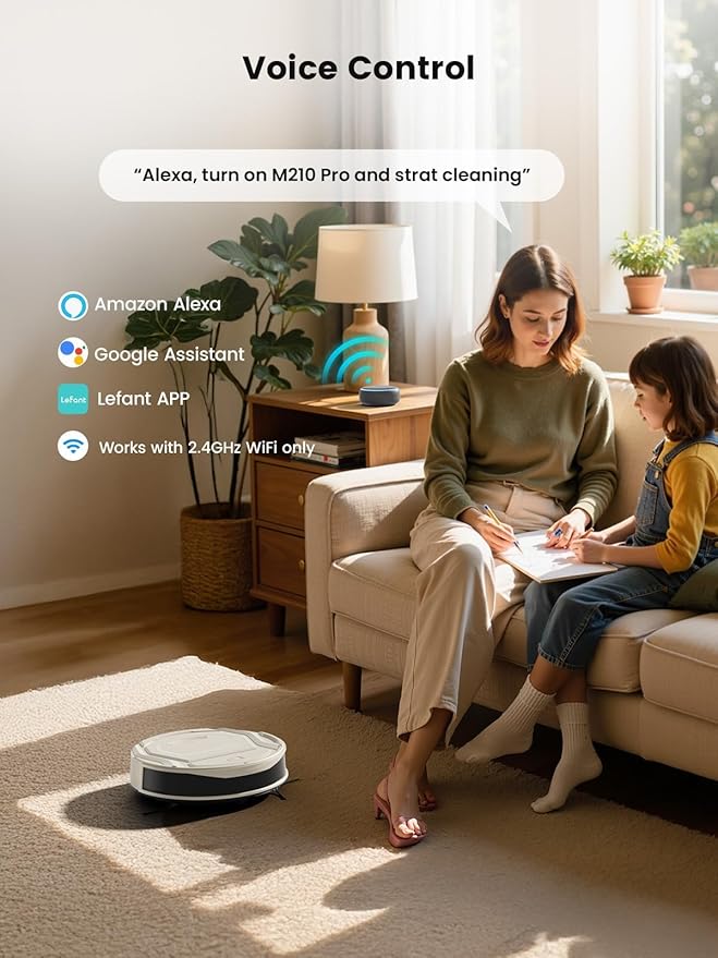 Lefant M210 Pro Robot Vacuum, Strong 2200Pa Suction, 120 Min Runtime, Super Slim Thin, Low Noise, Self-Charging, Wi-Fi/App/Alexa Control, Ideal for Pet Hair & Hard Floors