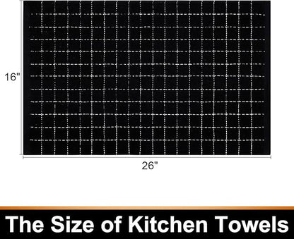 Mordimy 100% Cotton Terry Cloth Kitchen Towels, Super Soft and Absorbent Dish Towels for Drying, Checkered Designed Hand Towels for Kitchen, 16 x 26 Inches, 6 Pack, Black