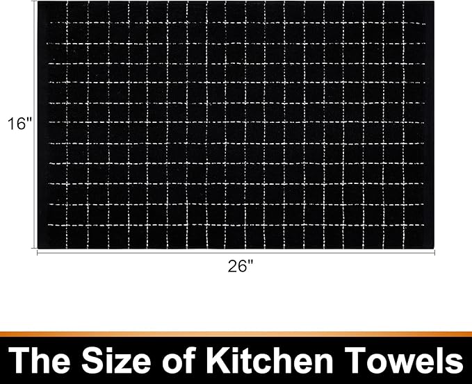 Mordimy 100% Cotton Terry Cloth Kitchen Towels, Super Soft and Absorbent Dish Towels for Drying, Checkered Designed Hand Towels for Kitchen, 16 x 26 Inches, 8 Pack, Black