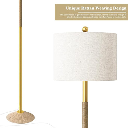 Oneach 63” Modern Floor Lamp for Living Room, Gold Boho Standing Lamp with Unique Rope Design, Rotary Switch, Farmhouse Tall Lamps for Bedroom Office Dining Room (Without Bulb)