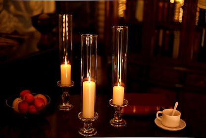 CYS EXCEL 2 PCS (H:14" D:2.5") Open Ended Clear Glass Hurricane Candleholder Tube Lamp Shade Open Flame Candlestick Holder Chimney Tube Cover Bottomless Cylinder
