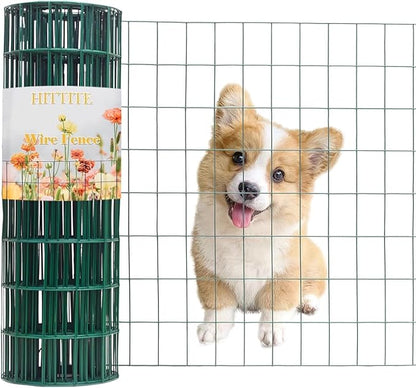 Green PVC Coated Welded Wire Fencing, 60in High x 100ft Long, 2 inch x 4 inch 14GA 2/3/4/5/6 Ft Tall Welded Wire Fence Rolls, Green Metal Garden Fence Wire Roll Garden Fencing for Yard